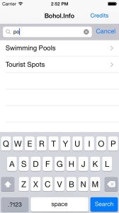 Search function on the Bohol.Info app.