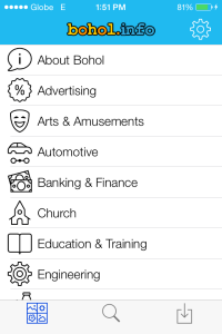Screenshot of the mobile app for Bohol.Info showing the main page