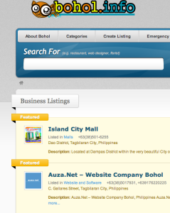 Screenshot of the Bohol.Info website where Boholano business owners can include their business information for free.